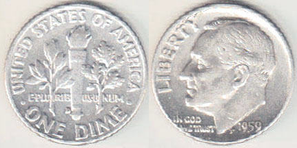 1959 D USA silver 10 Cents (Dime) A004200